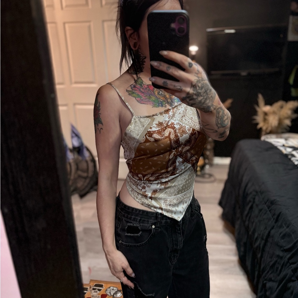 Bandana Style Brown and Cream Women's Top